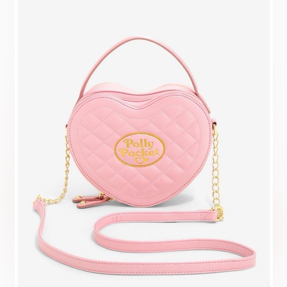 Hot Topic Handbags - RARE Polly Pocket heart  purse quilted baby pink with gold letters